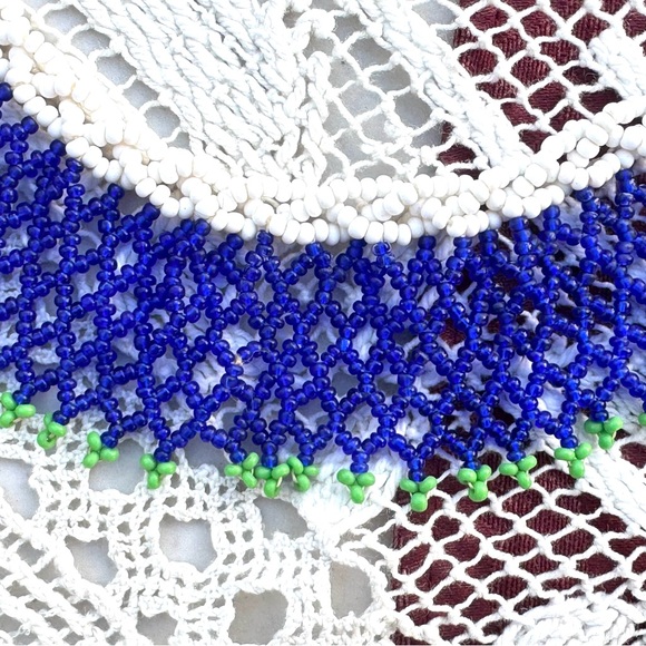 Native Am Beaded Neck Collar & button closure Blue, Green, White Handmade NWOT - Picture 6 of 7